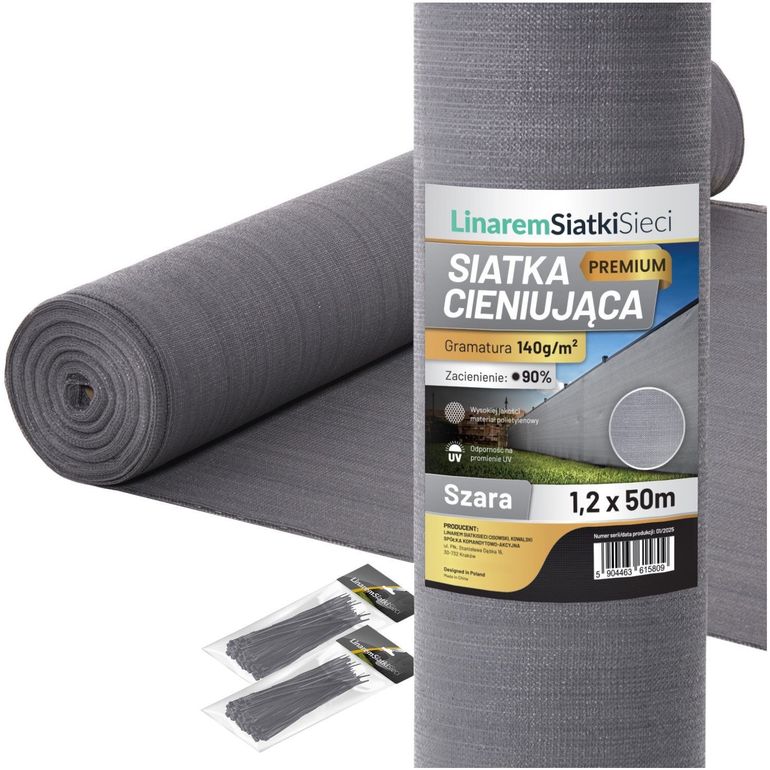 SIATKA CIENIUJĄCA 90% MASKUJĄCA 1,2x50vm OSŁONA NA PŁOT OGRODZENIE SZARA +UV