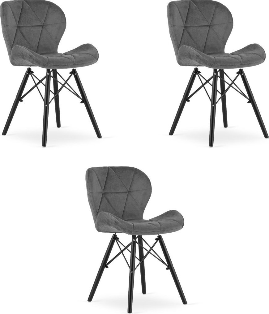 Krzesło LAGO Aksamit - szare / nogi czarne x 3