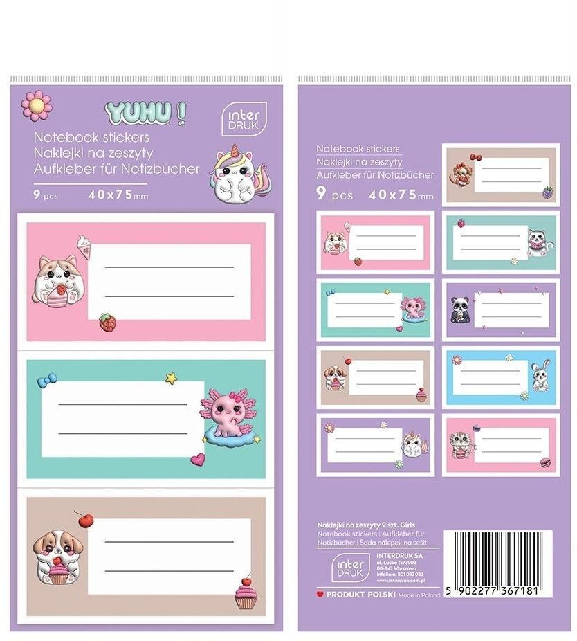 Naklejki na zeszyty Girls 9szt