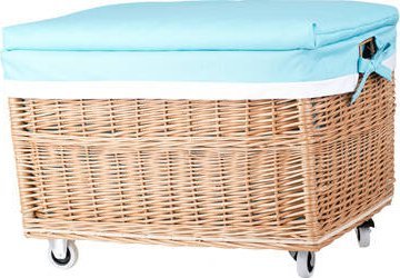 WickerPL KUFER WIKLINOWY Z OBSZYCIEM SKRZYNIA MOBILNA WIKLINOWA Z WIEKIEM KOSZ NA ZABAWKI 60X42 H40 CM