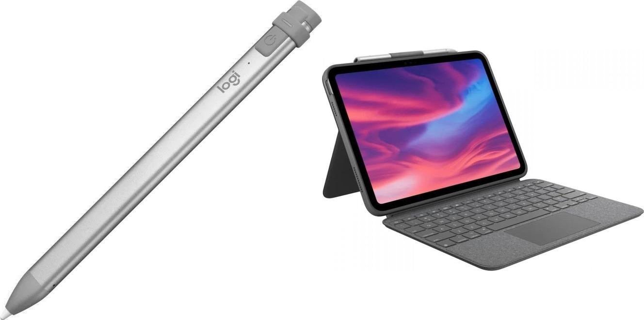 Rysik Logitech Crayon - MID GREY (914-000052) + Etui Combo Touch do iPad (10th gen) Szare (920-011441)