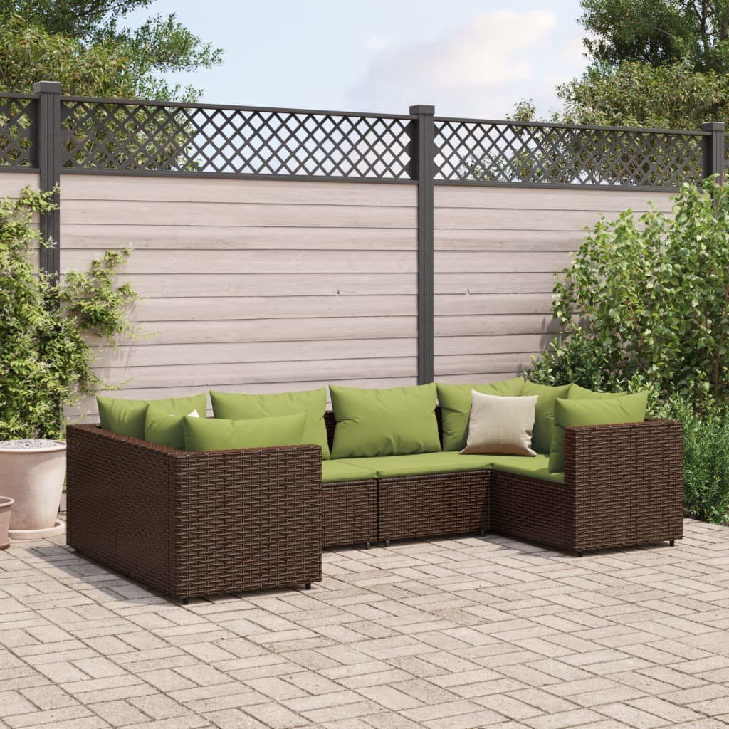 vidaXL VidaXL 6 Piece Patio Lounge Set with Cushions Brown Poly Rattan