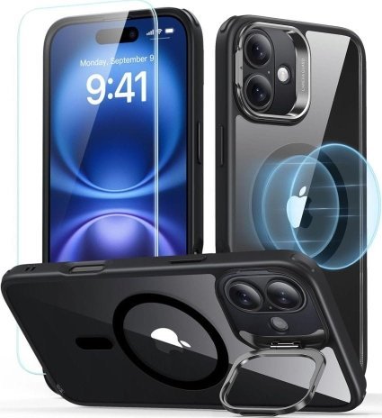 ESR Zestaw ESR Classic Hybrid Kickstand HaloLock MagSafe & Tempered Glass Apple Apple iPhone 16 Plus Clear/black