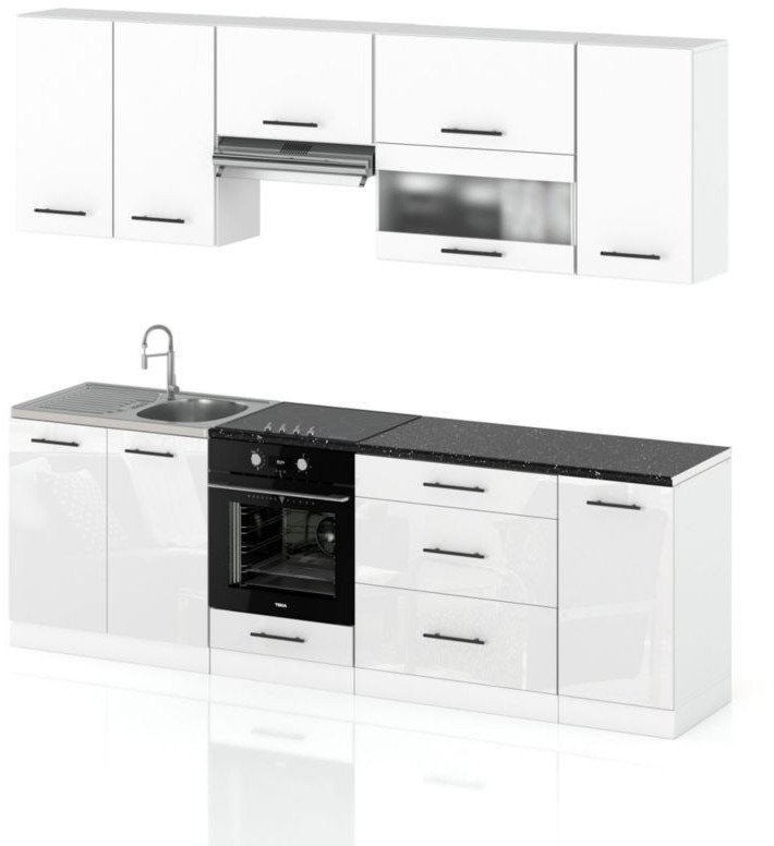 Meble Kuchenne Białe Kuchnia Marocco 2.6m Duża Młodzieżowa Biały Połysk
