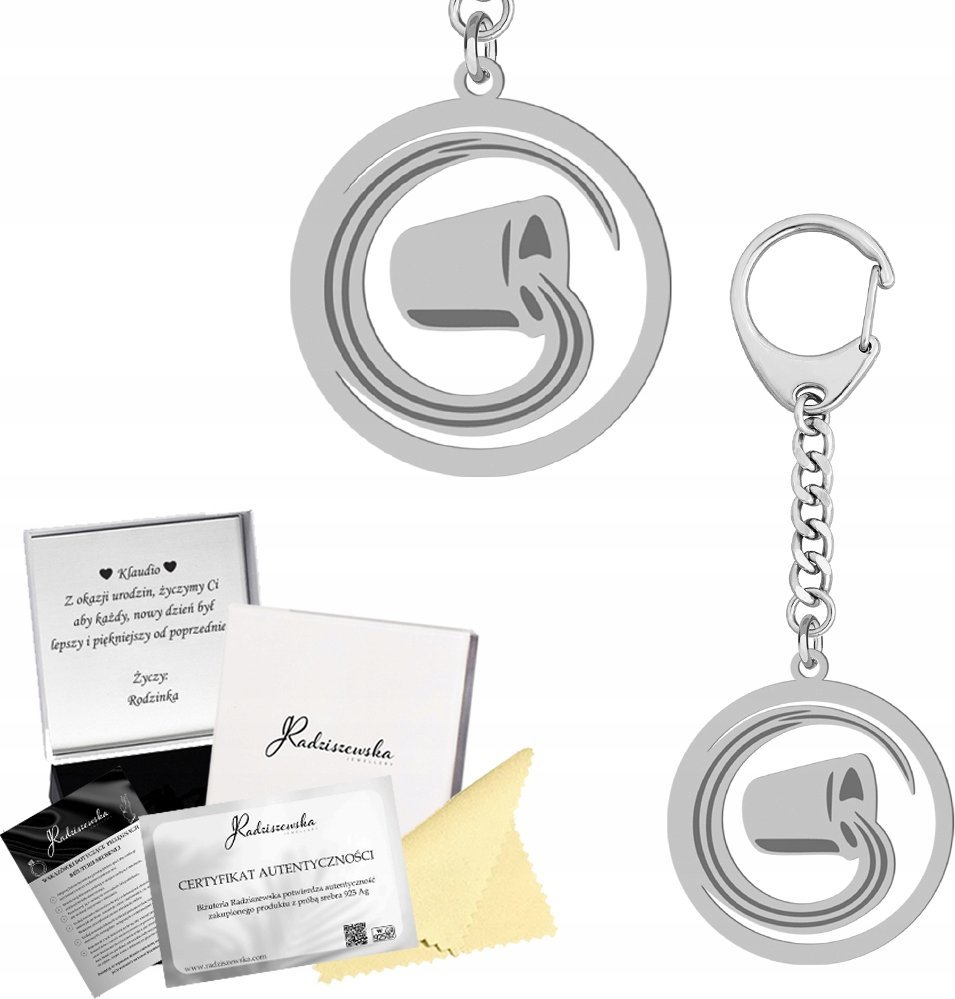 Radziszewska Jewellery BRELOK ZE ZNAKIEM ZODIAKU WODNIK SREBRO 925 PREZENT GADŻET GRAWER