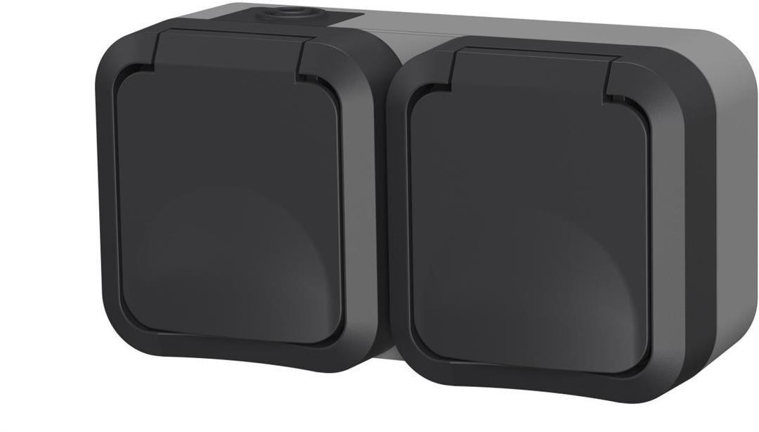 Gniazdo z uziemieniem podwójne natynkowe Aqua Pro IP55 szaro grafitowe 60325