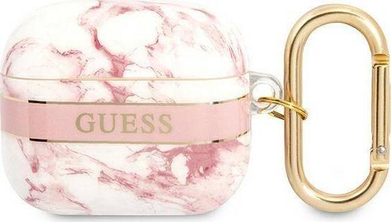 Guess Etui ochronne Marble Strap Collection do AirPods 3 różowe