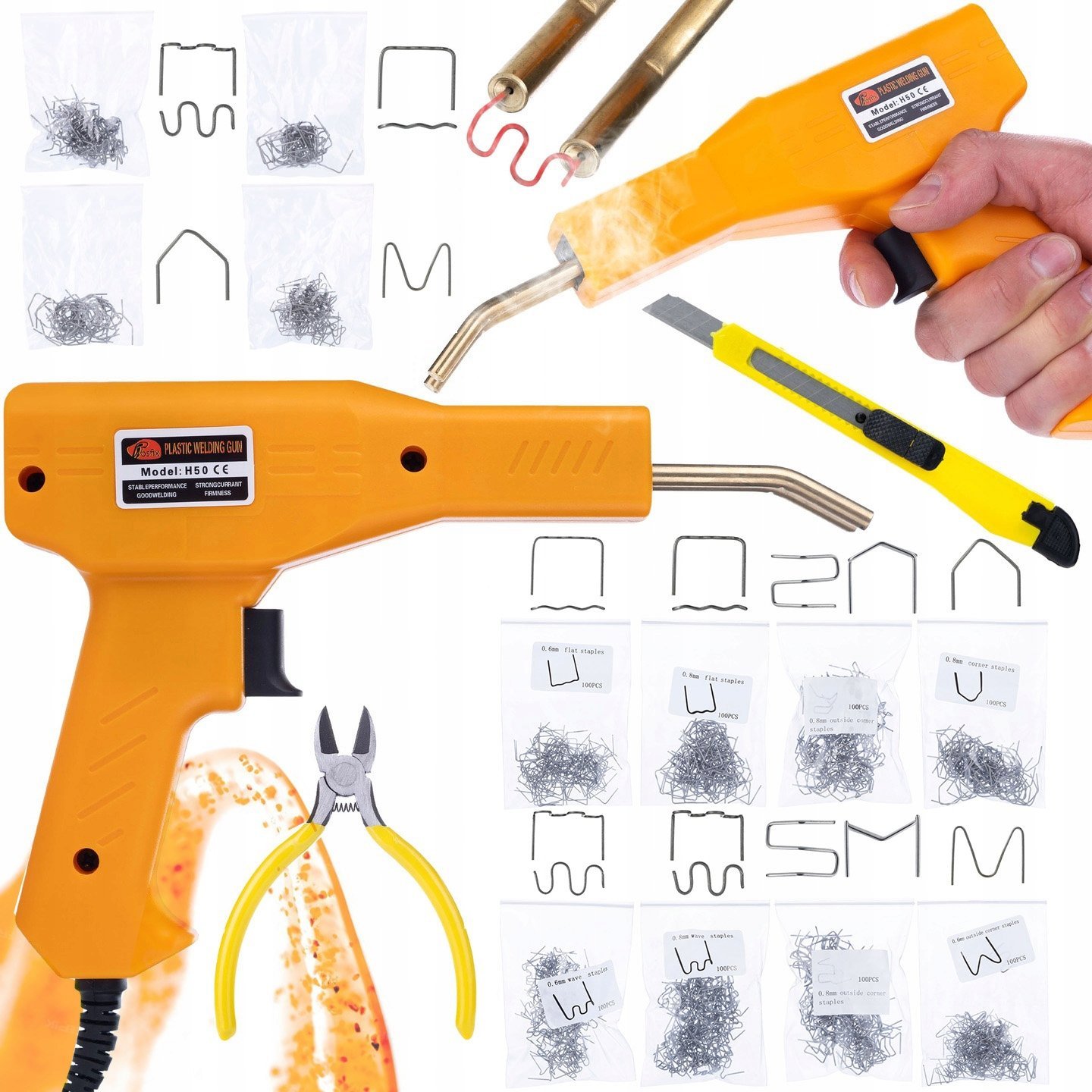 Rosfix ZESTAW SPAWARKA ZSZYWACZ DO PLASTIKU WALIZKA + 1000 ZSZYWEK OBCINACZKI NÓŻ