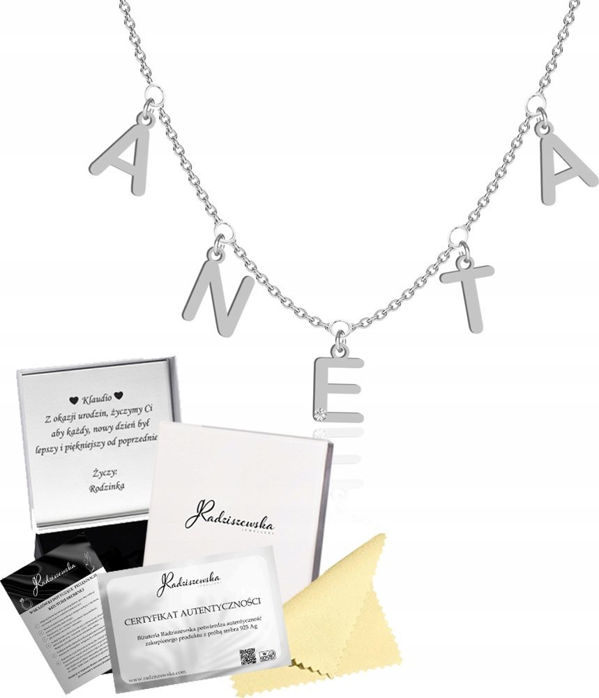 Radziszewska Jewellery Naszyjnik Srebrny Choker z Literami Imię 1-5 Literek Prezent Biżuteria 925