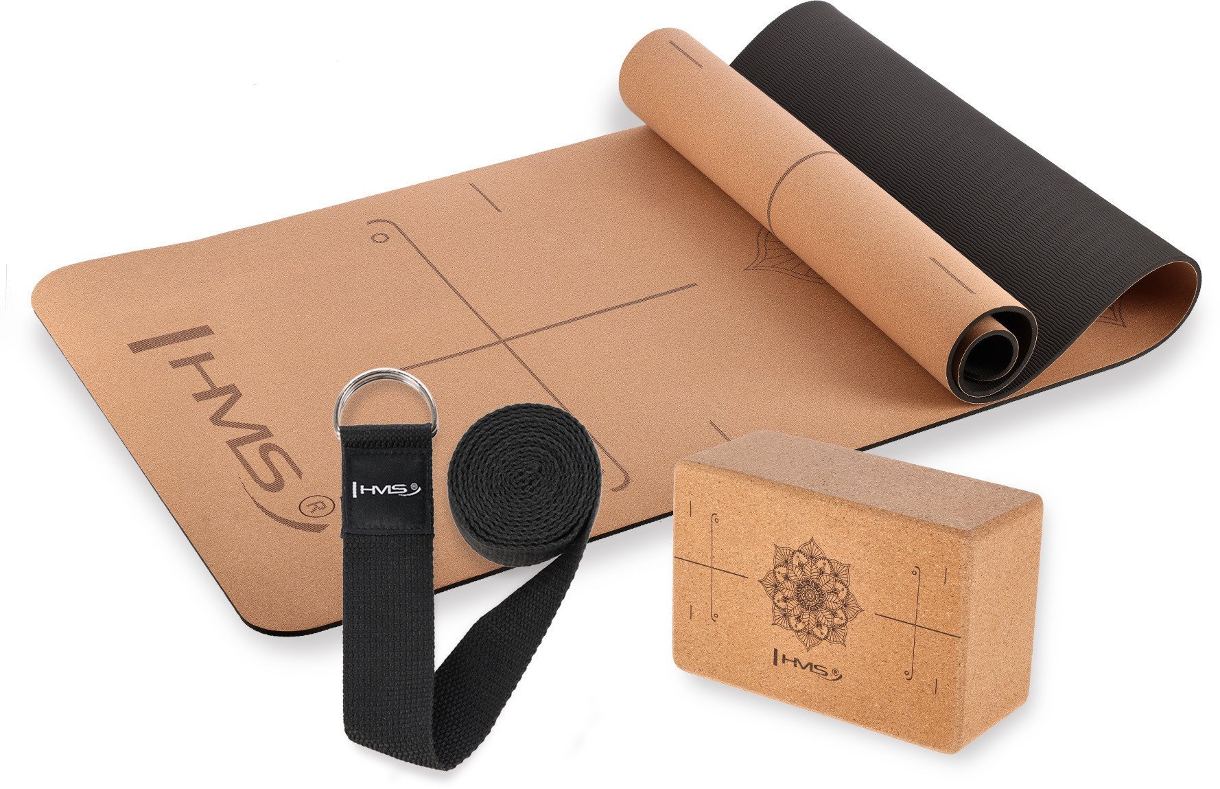 ZESTAW DO JOGI HMS CORK MATA TPE YM11 + KOSTKA KJ02 + PASEK SJ02