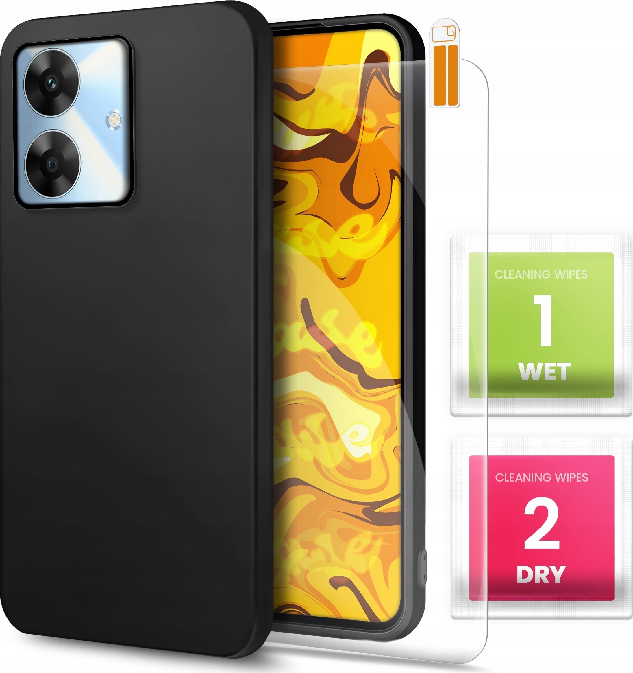 ETUI DO REALME NOTE 60 GUMOWE OBUDOWA CZARNE MATOWE SILIKON SLIM SZKŁO 9H