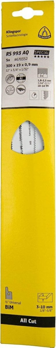 Klingspor KLINGSPOR BRZESZCZOT DO PIŁY SZABLASTEJ 300x19x0,9mm RS 993 AQ /5szt.