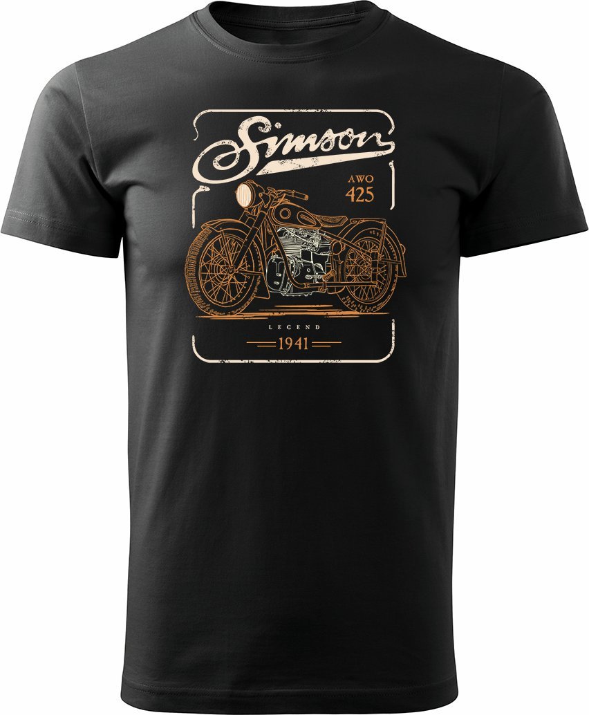 Koszulka motocyklowa z motocyklem Simson AWO 425 Legend męska czarna REGULAR M
