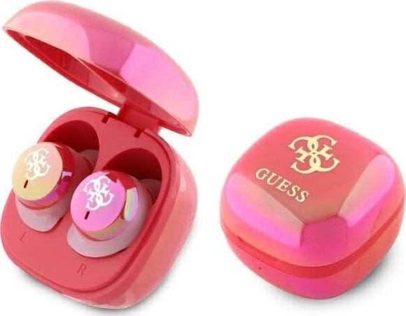 Słuchawki Guess Guess Bluetooth headphones GUTWSJ144ESF TWS + docking station fuchsia/fuschia Iridescent 4G Printed Logo