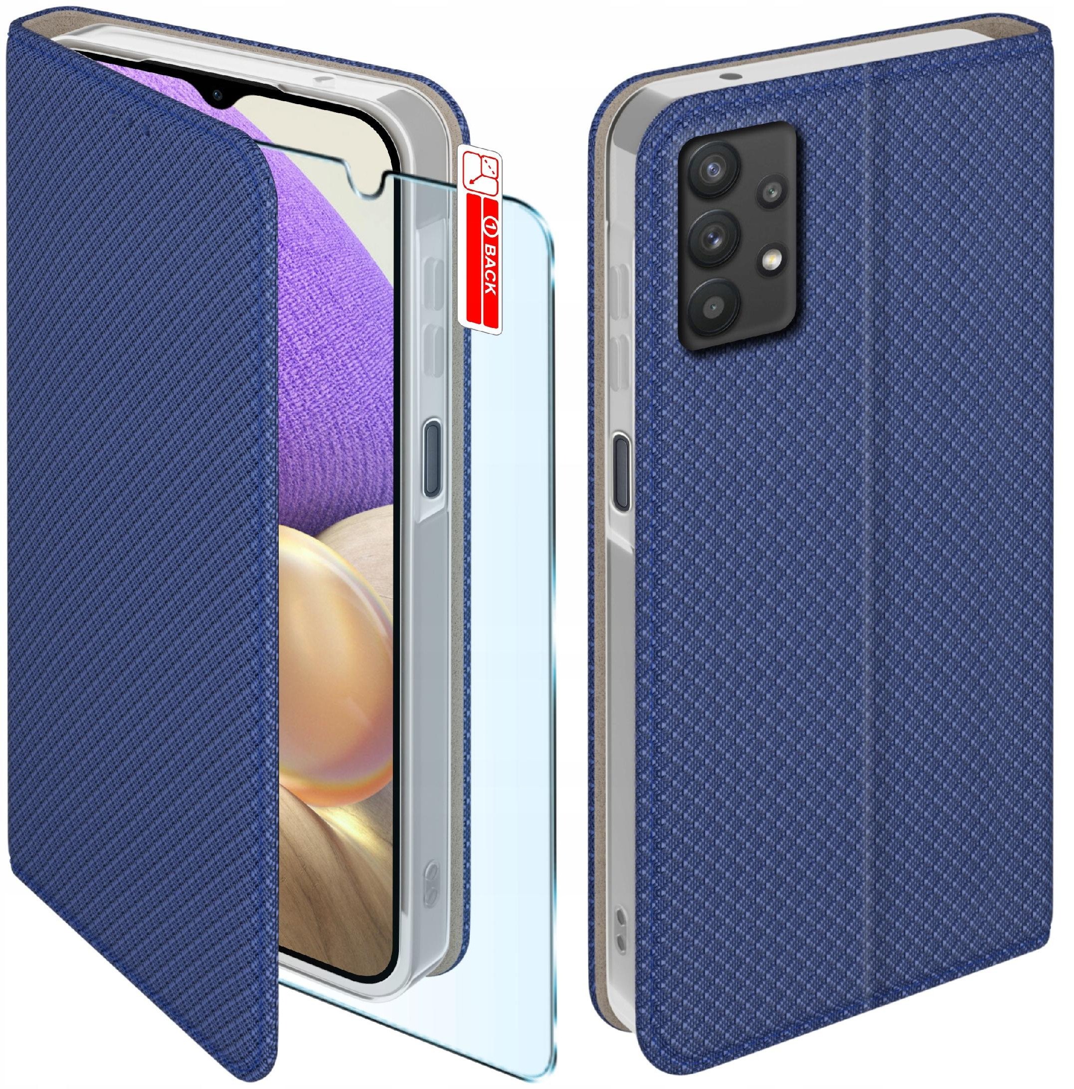 Etui z klapką do Samsung Galaxy A32 5G Zamykane Granatowe Futerał +Szkło 9H