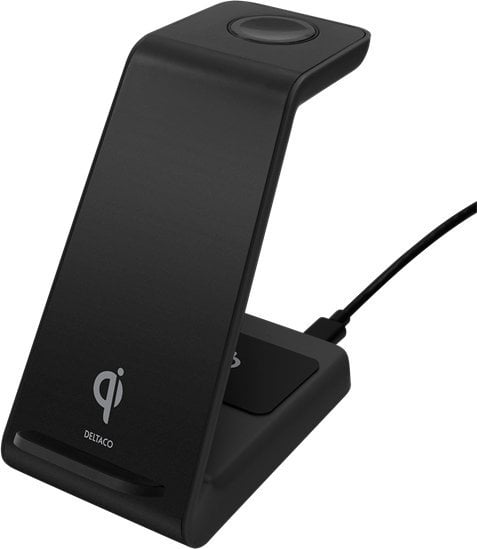 Ładowarka Deltaco 3-in-1 belaidis įkroviklis DELTACO 15 W, USB-C, Qi sertifikuotas, LED indikatorius, juodas / QI-1037