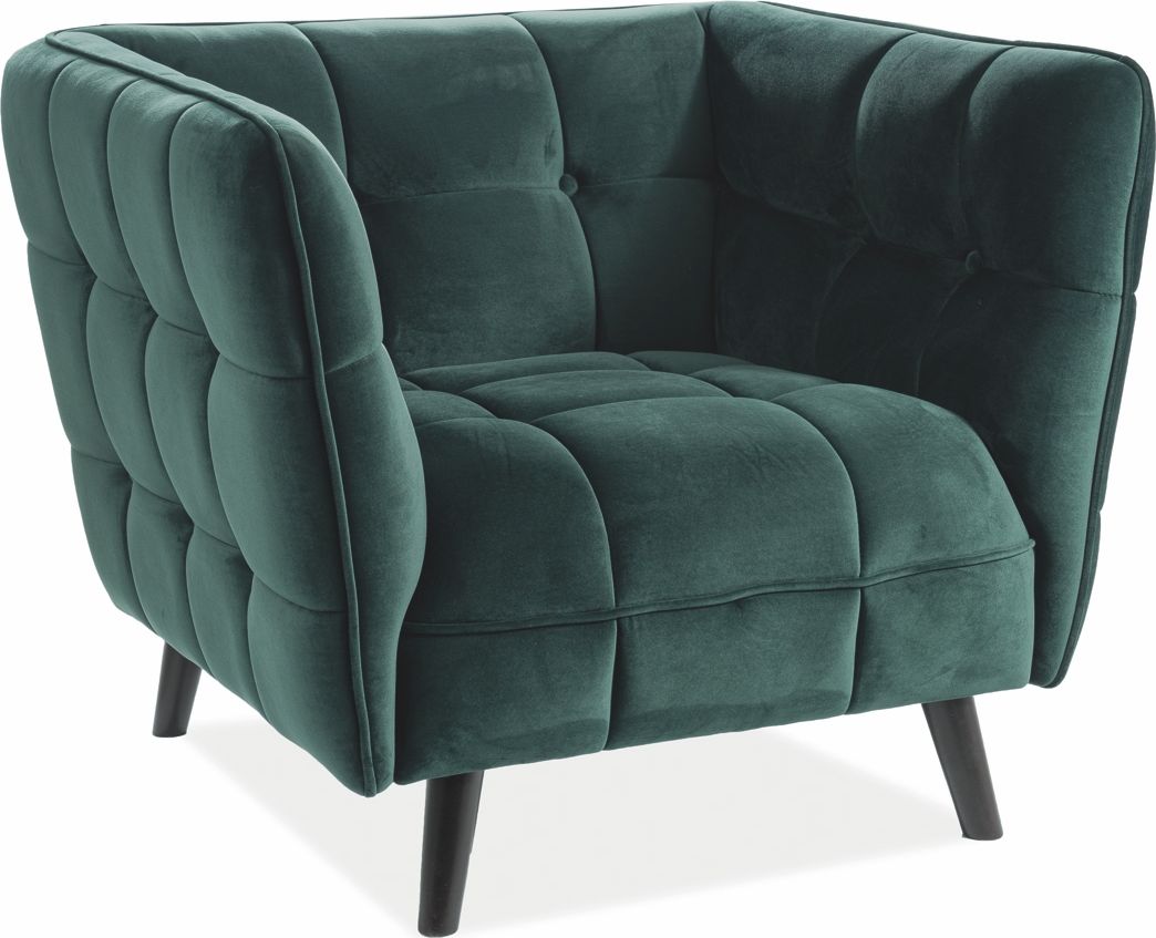 Signal Fotel CASTELLO VELVET 1 zielony pikowany na nóżkach wenge SIGNAL