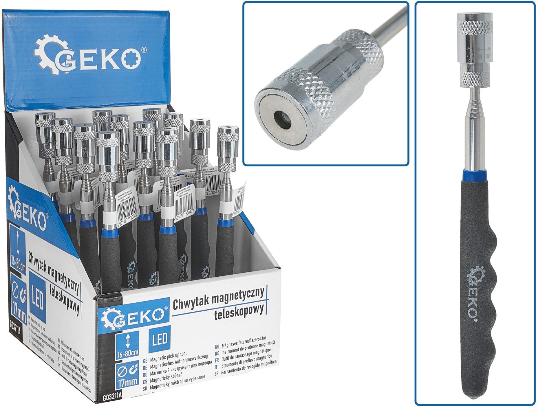 Chwytak magnetyczny teleskopowy+ LED 80cm – kartonik wystawowy (12/48)