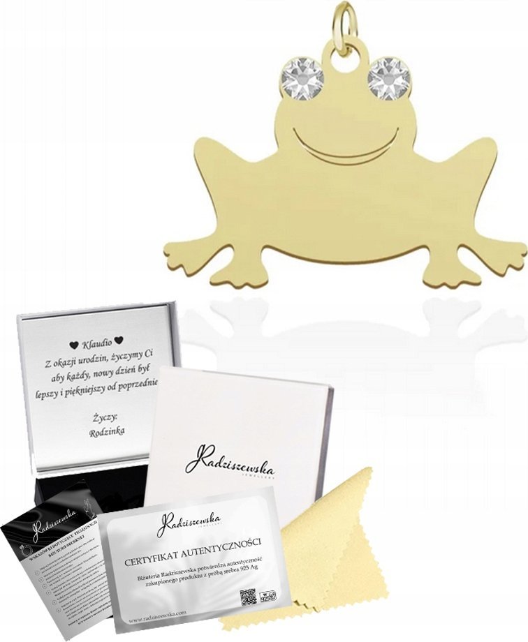 Radziszewska Jewellery Złota Zawieszka Żaba Prezent SREBRO 925 Biżuteria Kobieta GRAWER GRATIS