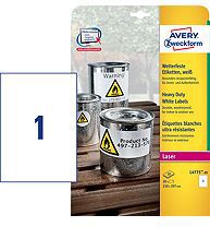 Avery Zweckform Białe etykiety Heavy Duty do drukarek laserowych 210x297mm 20 arkuszy (L4775-20)