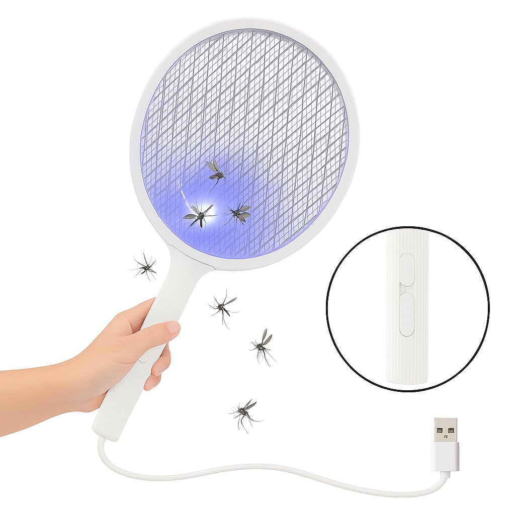 LAR0459 PALETKA ŁAPKA PACKA OWADOBÓJCZA 2W1 Z DIODĄ UV USB ŁADOWANA