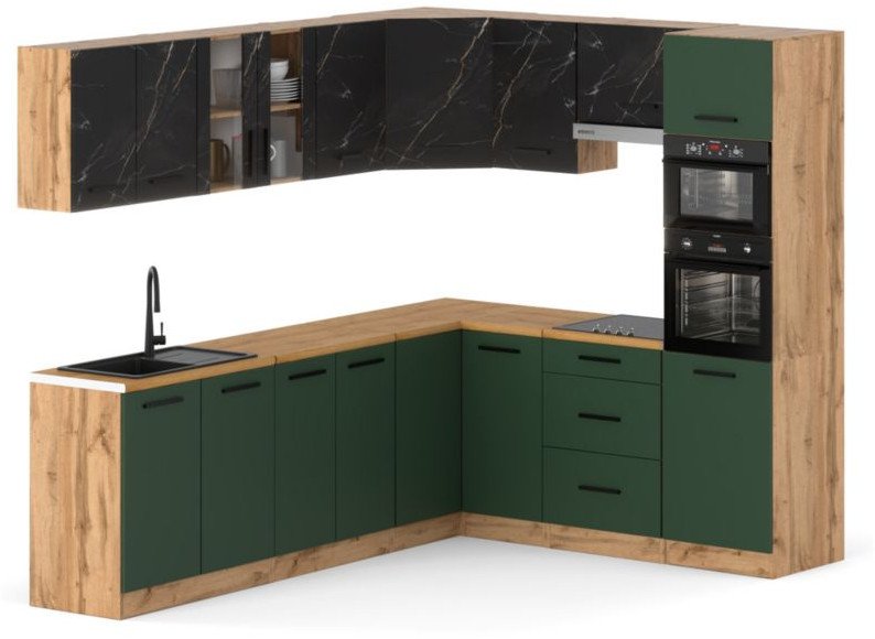Kuchnia Narożna Z Blatem Duża 4.6m Wotan San Sebastian Butelkowa Zieleń