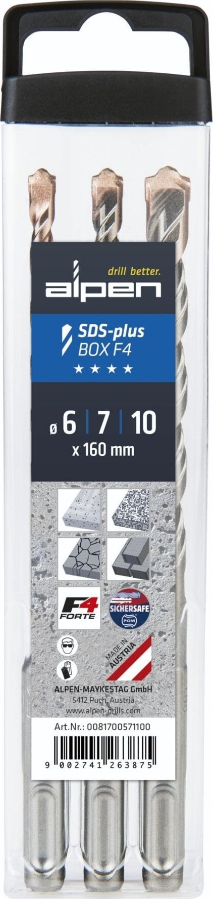 Wiertło Alpen Alpen SDS+ F4 Box 3 pcs. 6-7-10x 160