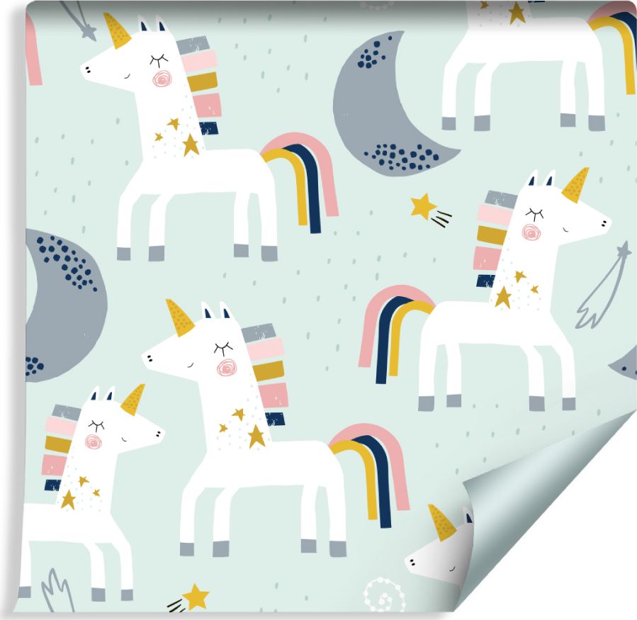 Muralo Tapeta Dla Dzieci - Jednorożce i Księżyce - Styl Skandynawski