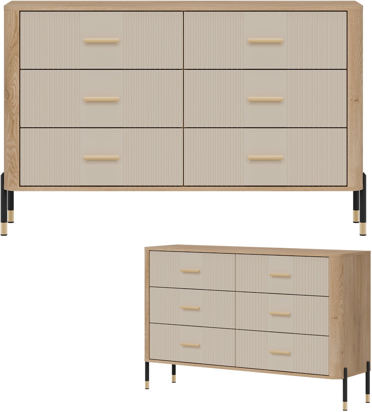 Komoda Szafka z 6 szufladami Szeroka 140 cm Dąb Kaszmir Złoty DANTE DT04