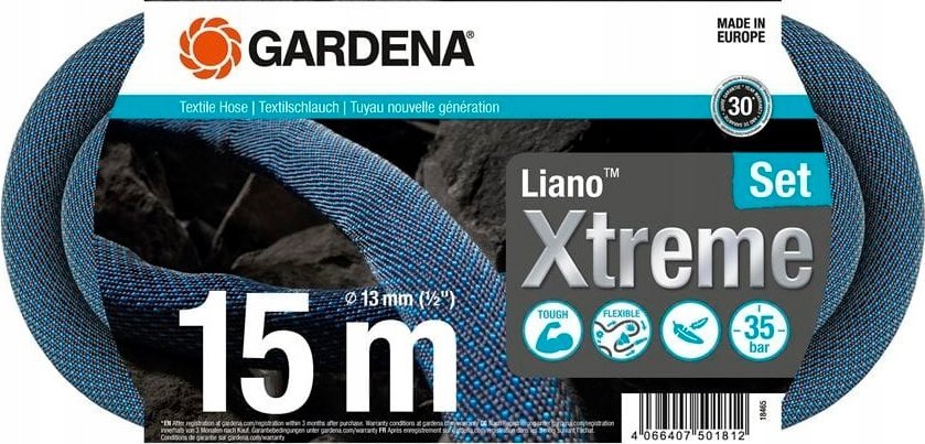 Gardena Gardena Textile Hose Liano Xtreme 1/2, 15 meter set (dark grey/orange, model 2023, incl. watering nozzle, 2 tap connectors)