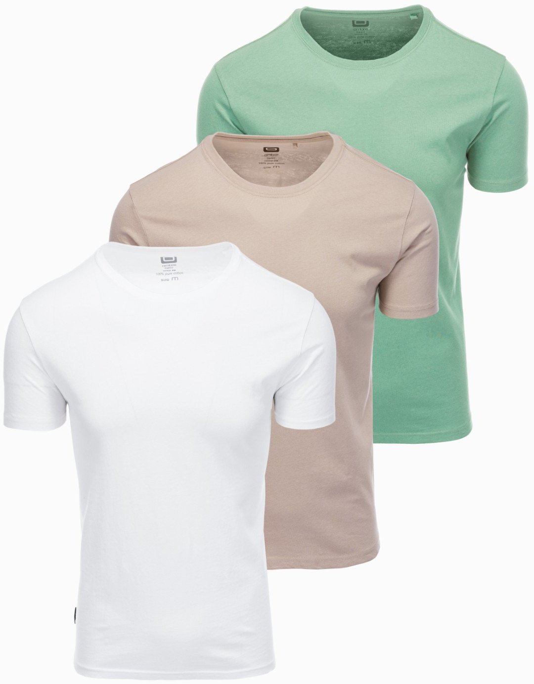 Zestaw męskich koszulek bawełnianych BASIC z okrągłym dekoltem szarozielony/biały/beżowy V14 OM-TSBS-0232 S