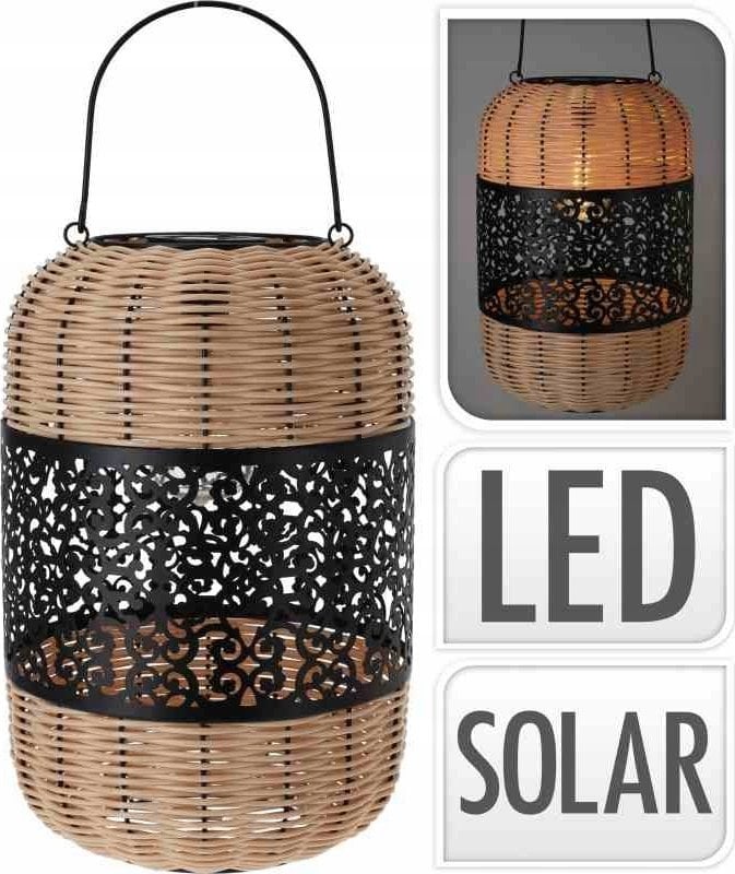 Home Styling Collection Lampion solarny, elementy z plecionki i dekoracyjny ornament, Ø 24 x 36 cm