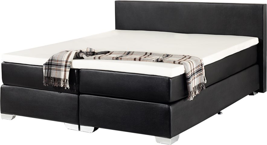 Beliani Łóżko kontynentalne ekoskóra 180 x 200 cm czarne PRESIDENT