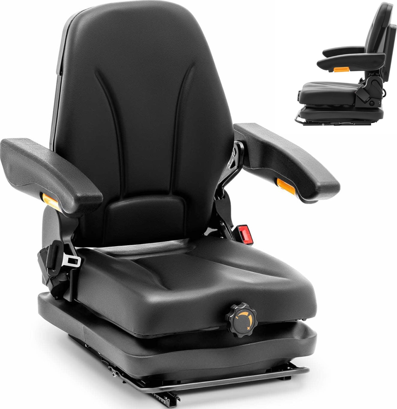 Hillvert Siedzenie fotel regulowany z podłokietnikami i pasem do ciągnika siedzisko 42x47cm Siedzenie fotel regulowany z podłokietnikami i pasem do ci