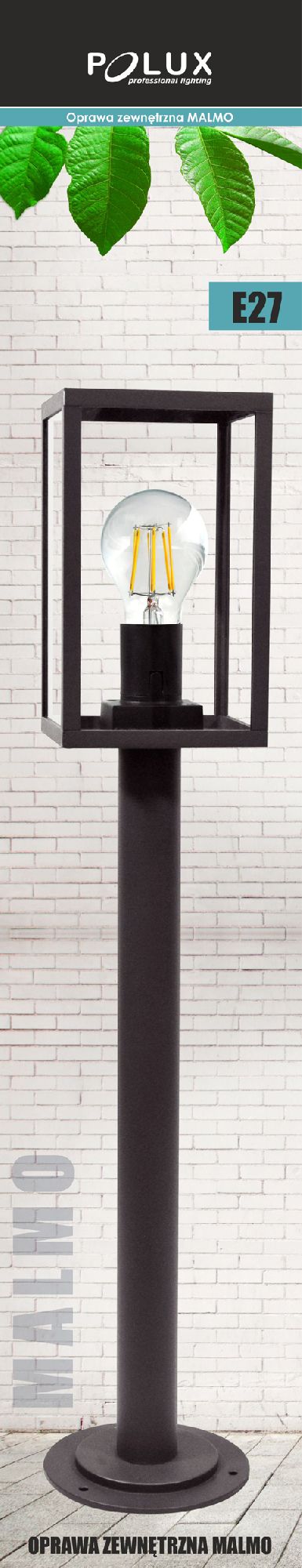 Polux LAMPA STOJĄCA MALMO 1X60W E27 IP44 68CM CZARNA 309204 - 309204