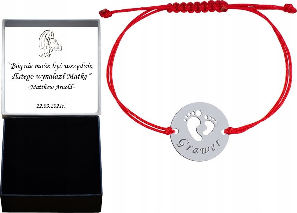 Radziszewska Jewellery Bransoletka Srebrna Imię Dziecka Stópki Biżuteria Prezent 925 GRAWER GRATIS