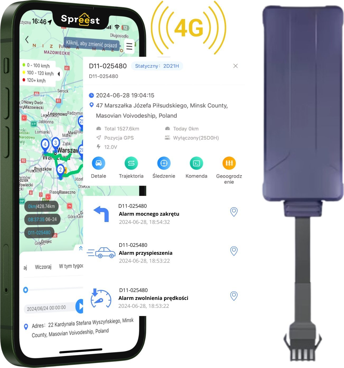 Moduł GPS Spreest LOKALIZATOR GPS 4G DO POJAZDÓW SAMOCHODU AUTA TRACKER BEZ ABONAMENTU SOS