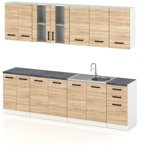 Meble Kuchenne Drewniane Kuchnia Jowita 2.6m Modułowa Nowoczesna Dąb Sonoma