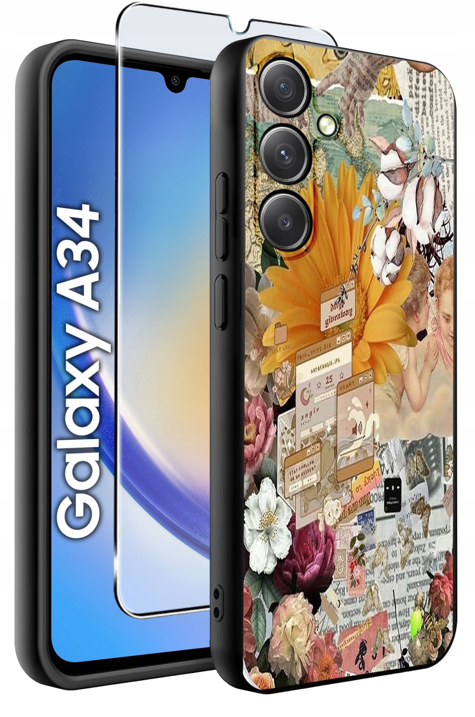 ETUI do Samsung A34 5G WZORY | SILIKONOWE MATT CASE + SZKŁO 9H