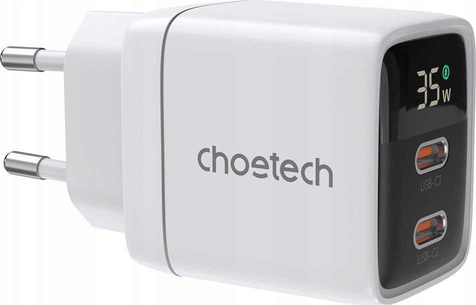 Ładowarka Choetech Ładowarka sieciowa GaN Choetech PD6051 2x USB-C PD 35W z wyświetlaczem - biała