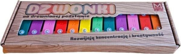 Dzwonki 12-tonowe kolorowe na drewnianej ramie