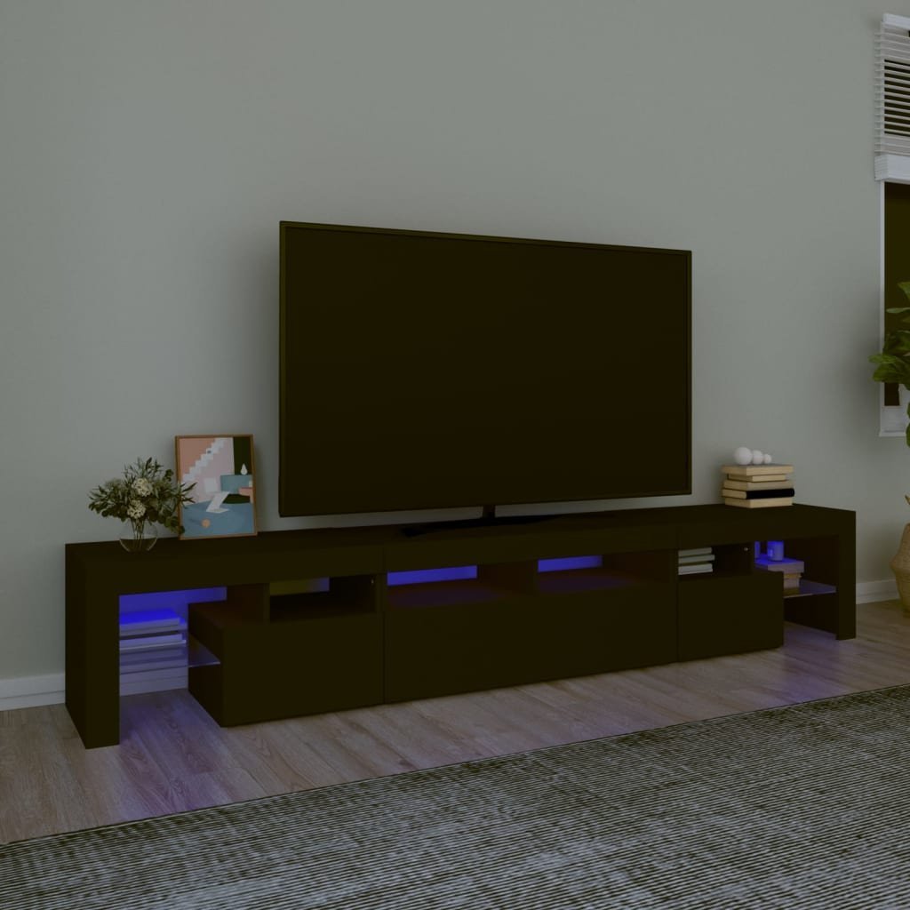 vidaXL Szafka pod TV z oświetleniem LED, czarna, 230x36,5x40 cm