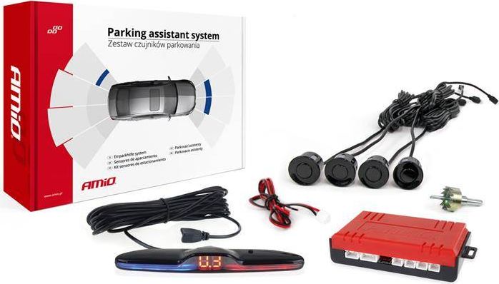 AMiO Zestaw czujników parkowania cofania MAX LED 4 sensory czarne