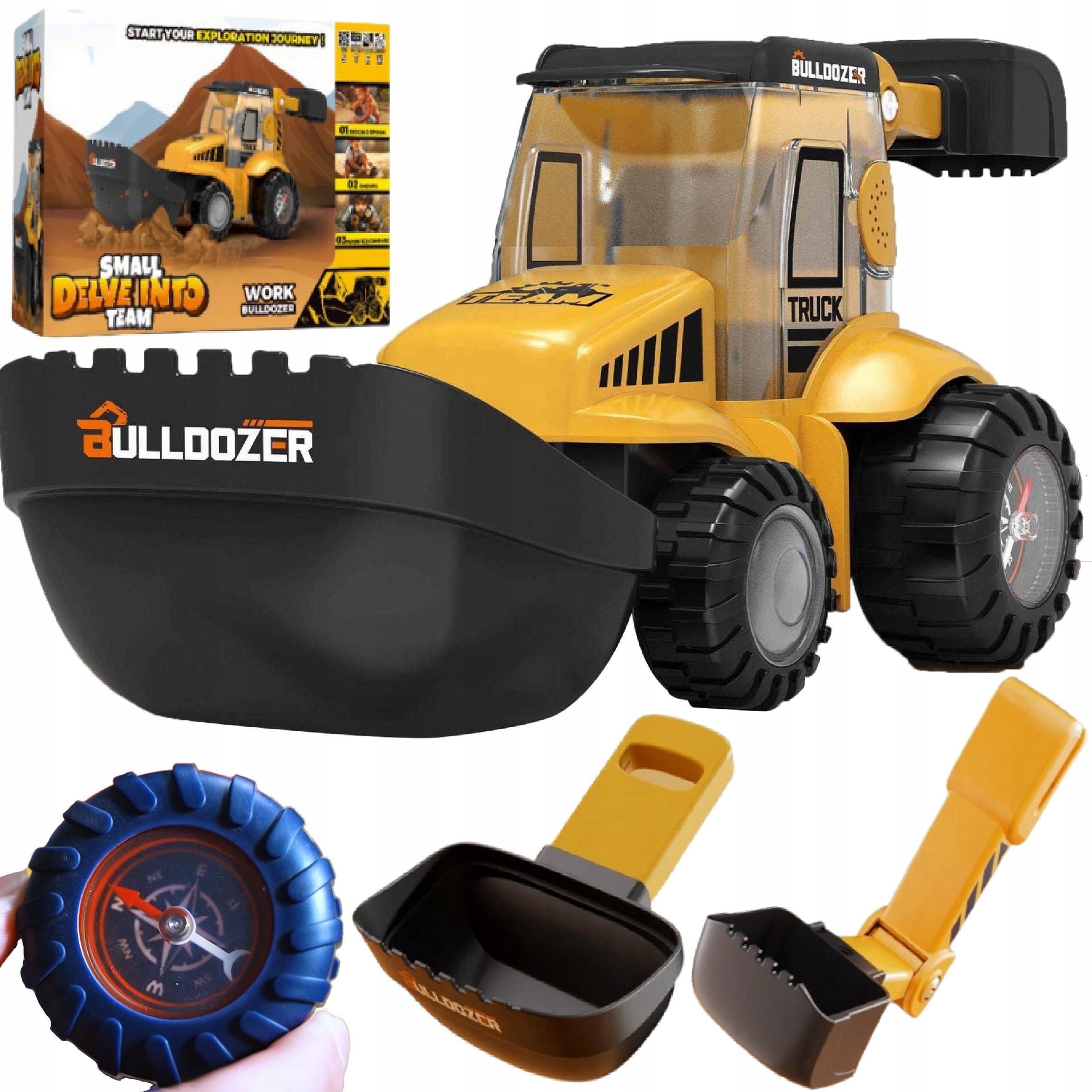 Edukacyjna koparka 4w1 dla dzieci lupa kompas łopatka do piasku 3+ TT9169