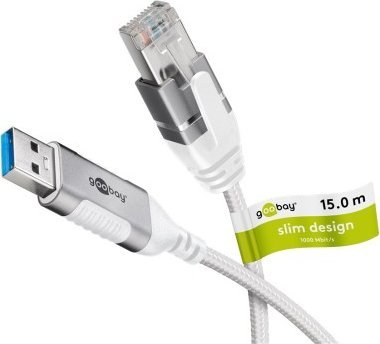 Goobay Kabel Ethernet USB-A 3.0 do RJ45, Slim, 15 m - Długość kabla 15 m