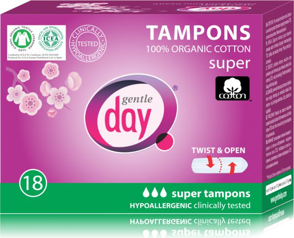 Gentle Day Tampony ze 100% bawełny ekologicznej Super 18szt