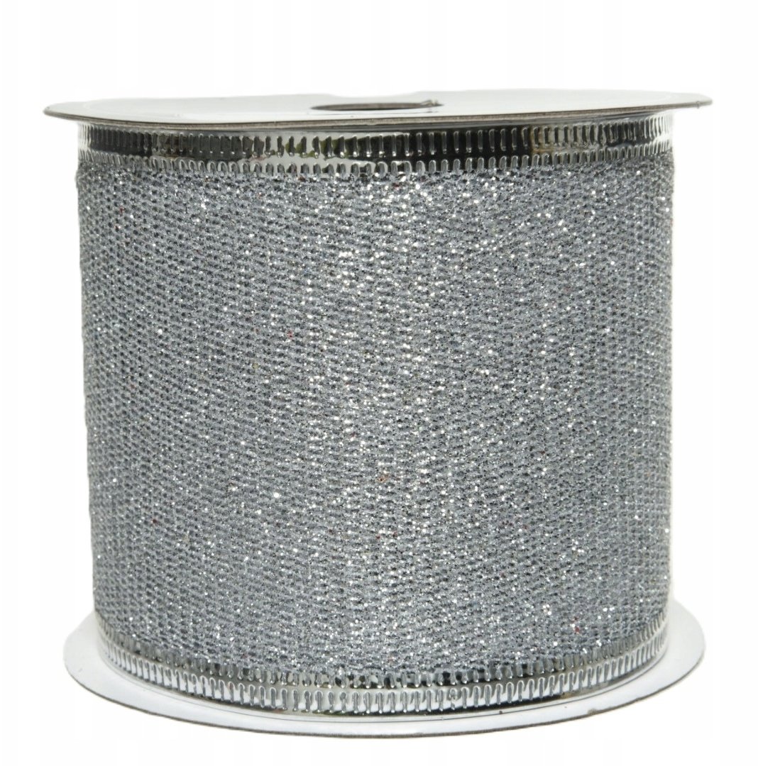 Kaemingk Wstążka świąteczna do prezentów srebrny szeroki 6,3x270cm 1szt