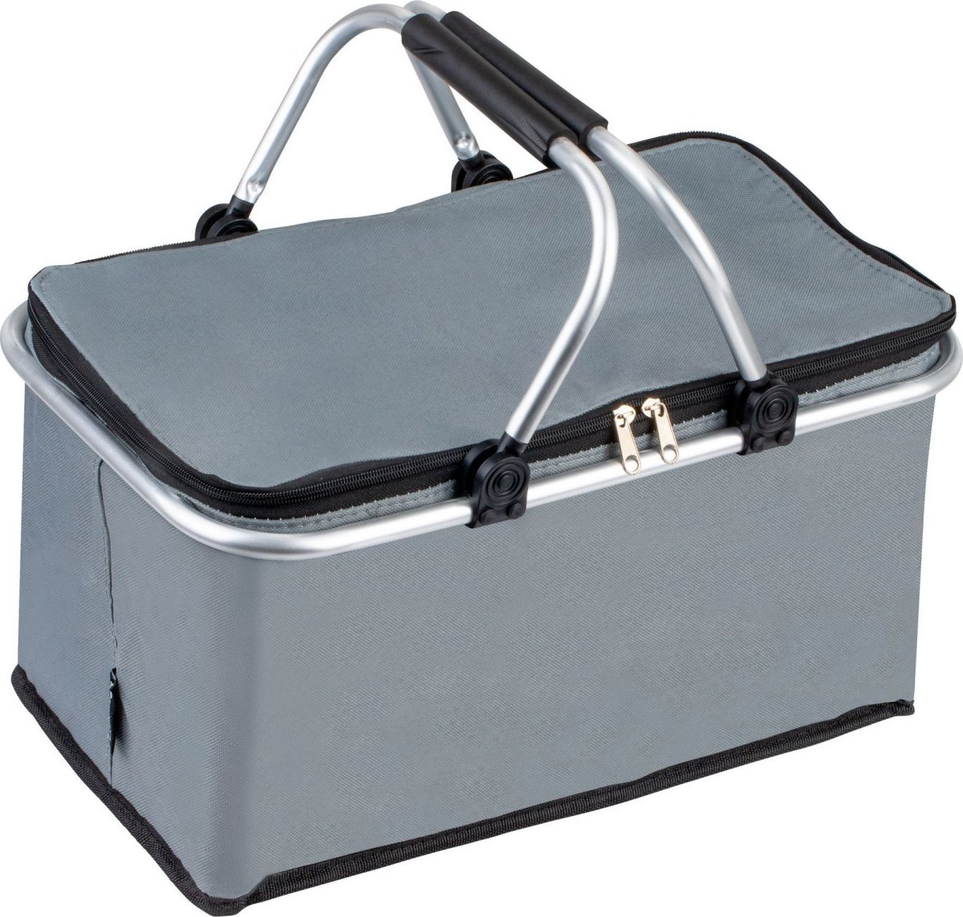 SKŁADANY KOSZYK TERMICZNY PIKNIKOWY NA ZAKUPY PLAŻĘ Z 2 UCHWYTAMI - WODOODPORNY, SZARY