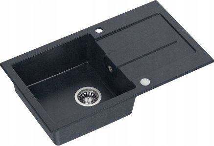 Zlewozmywak GraniteQ CHRISTIAN 111 zlewozmywak granitowy czarny (78x45x18,5) z zaślepką i odpływem czarnym (komora 37x38 cm)
