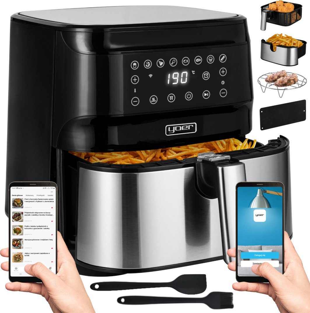 Frytkownica beztłuszczowa Yoer 4w1 Frytkownica BEZTŁUSZCZOWA Piekarnik GRILL Suszarka do grzybów, owoców, warzyw YOER 1700W + WI-FI - YOER Crispo AF01
